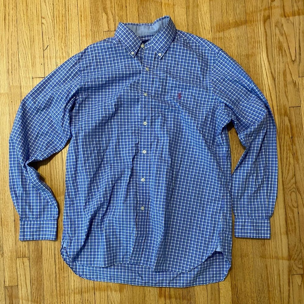 Ralph Lauren L Blue Checkered Button Up Long Sleeve Men's Shirt